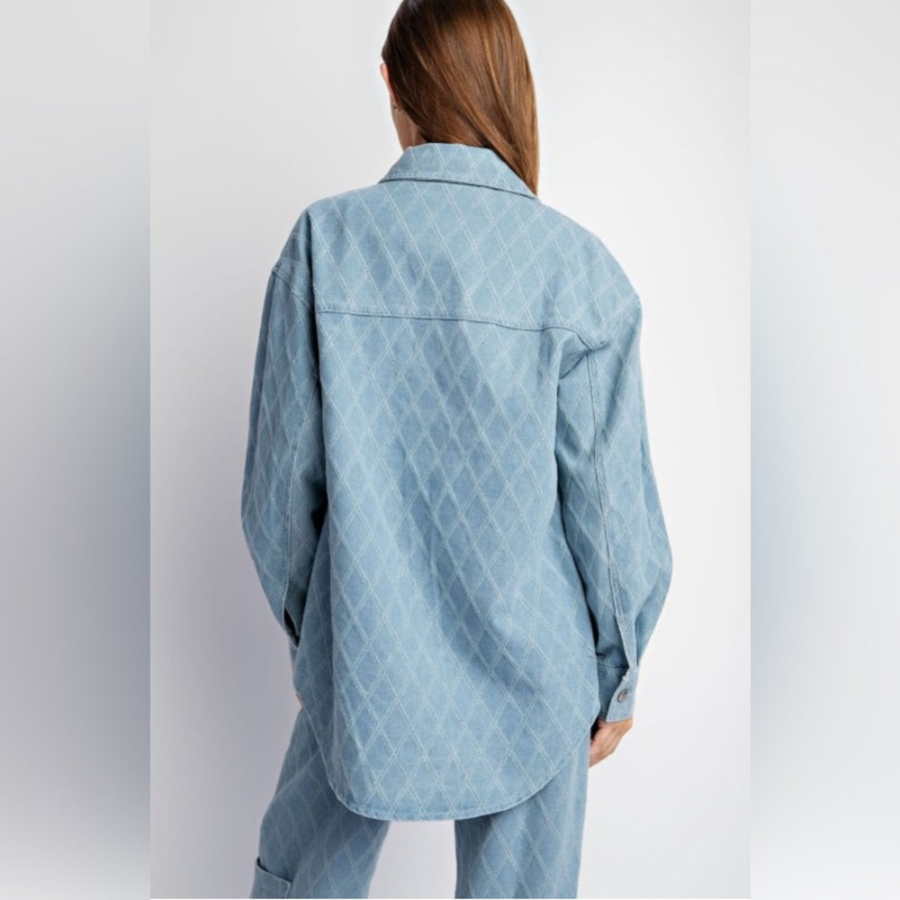 551. Light Blue Denim Quilted Button-Up Shirt