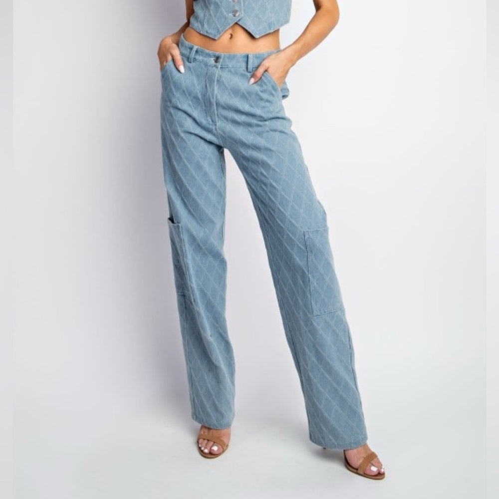 549. Light Blue Denim Quilted Cargo Pants