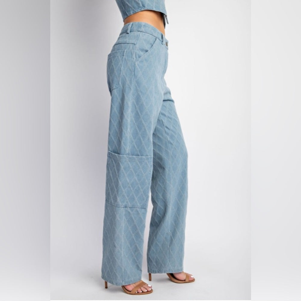 549. Light Blue Denim Quilted Cargo Pants