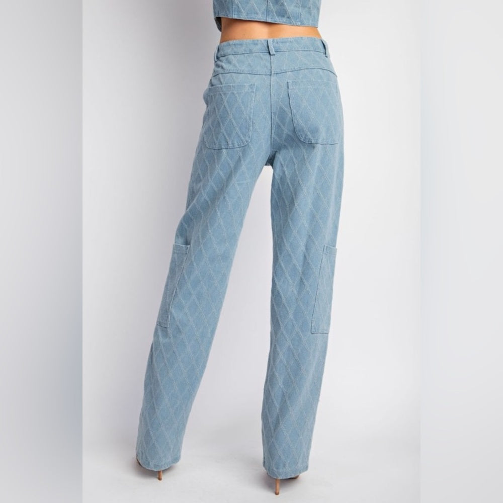 549. Light Blue Denim Quilted Cargo Pants