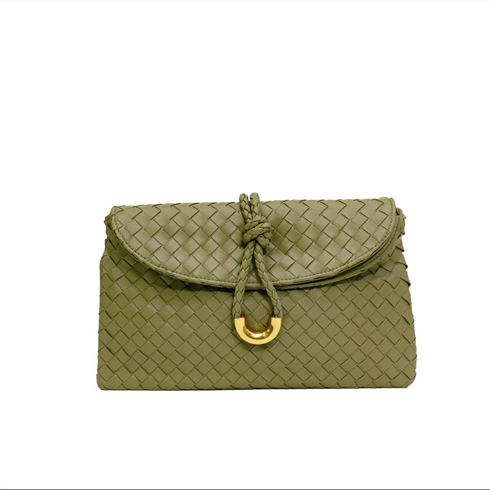 557. Olive Green Woven Clutch Bag