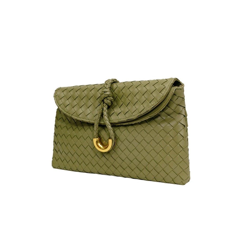 557. Olive Green Woven Clutch Bag