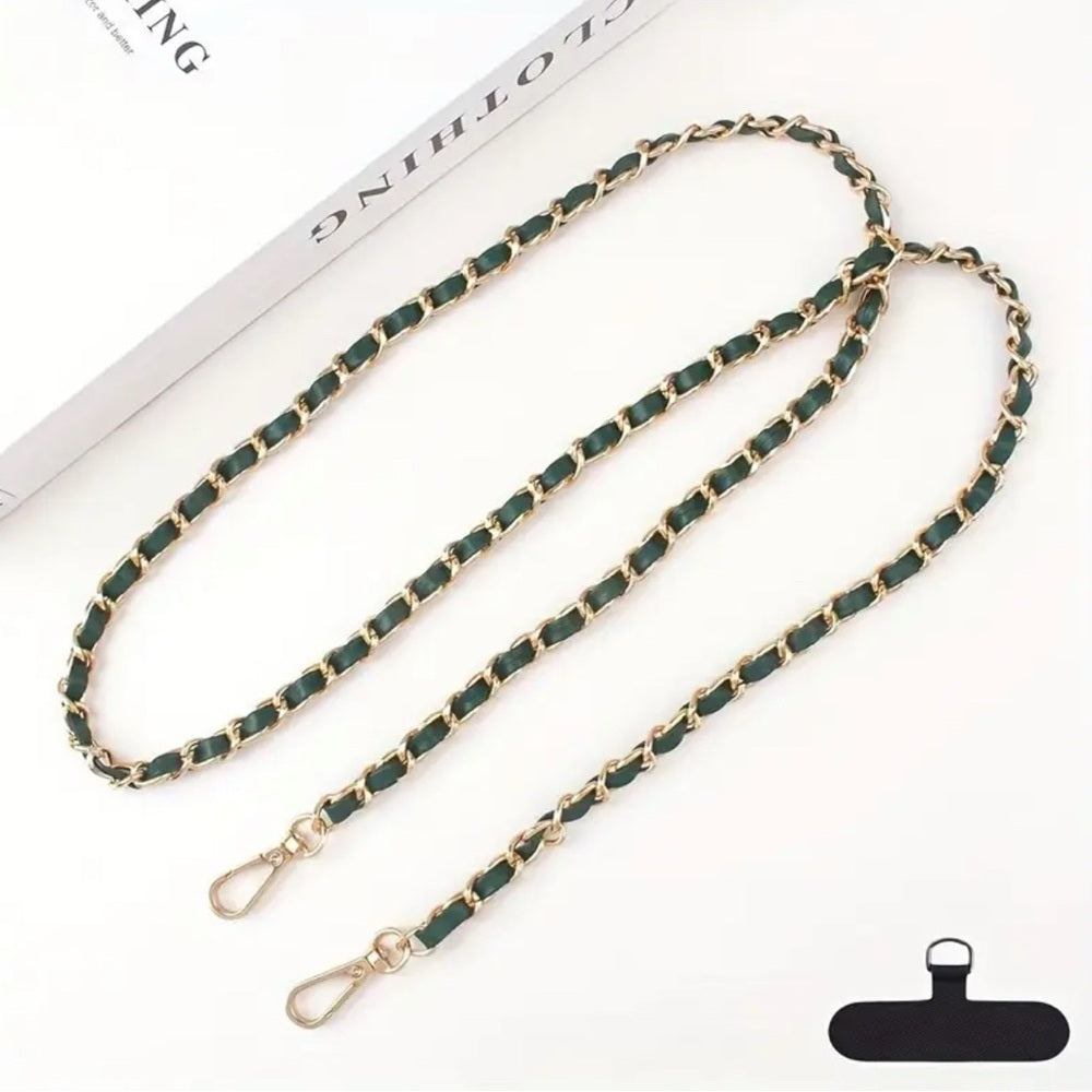 564. Gold and Green Chain Purse Strap or Phone Lanyard