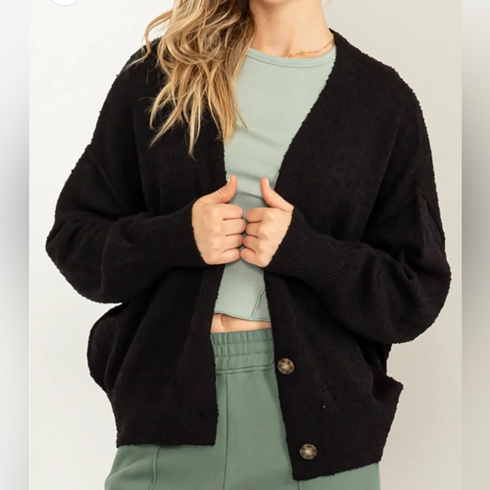 566. Black Sweater Button Down Cardigan
