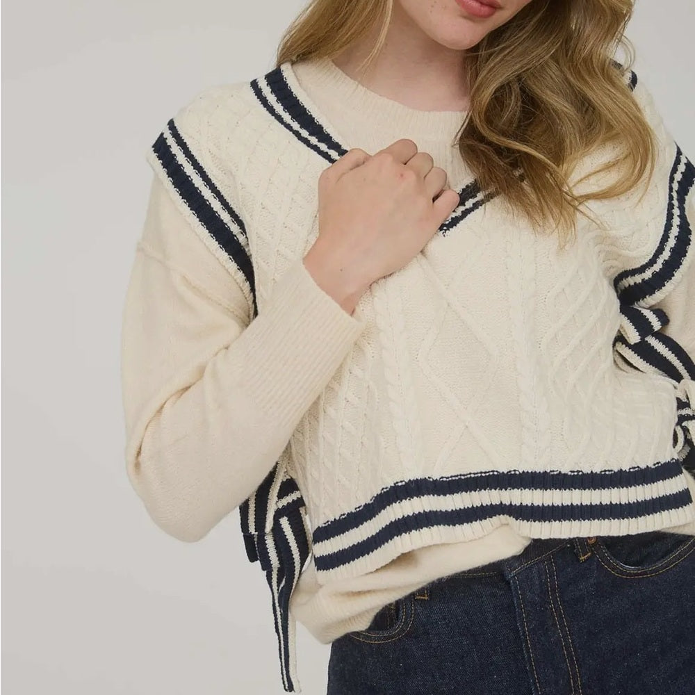 573. Cream and Navy Sweater Vest