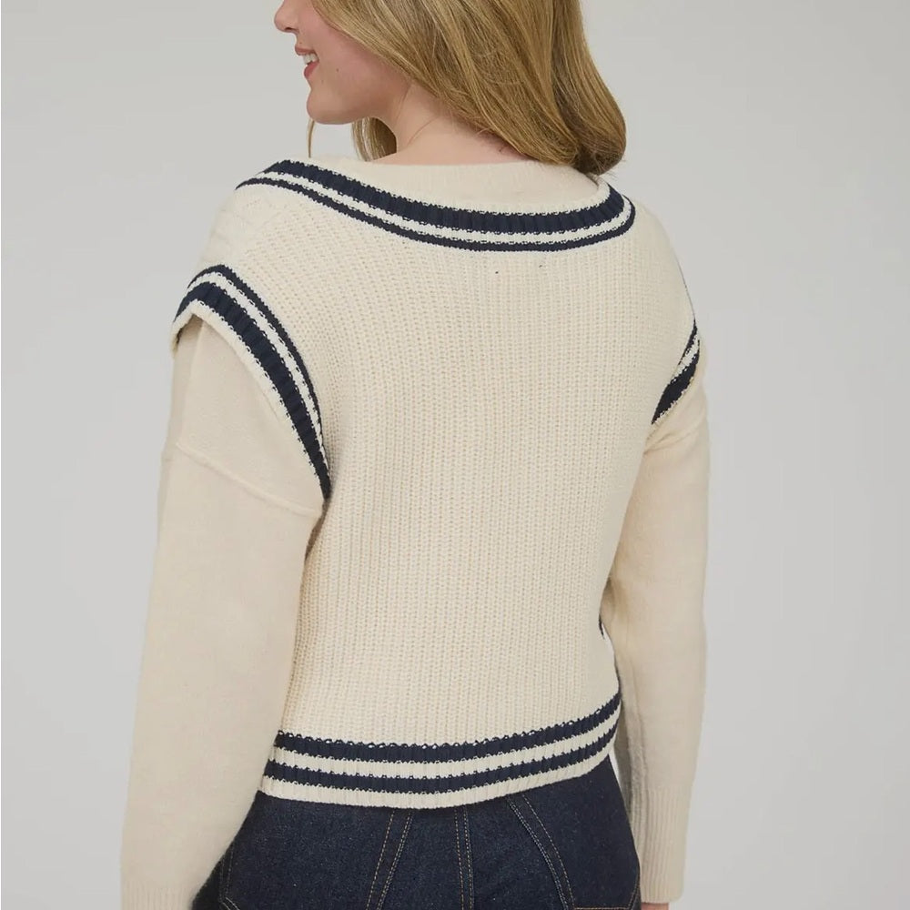 573. Cream and Navy Sweater Vest