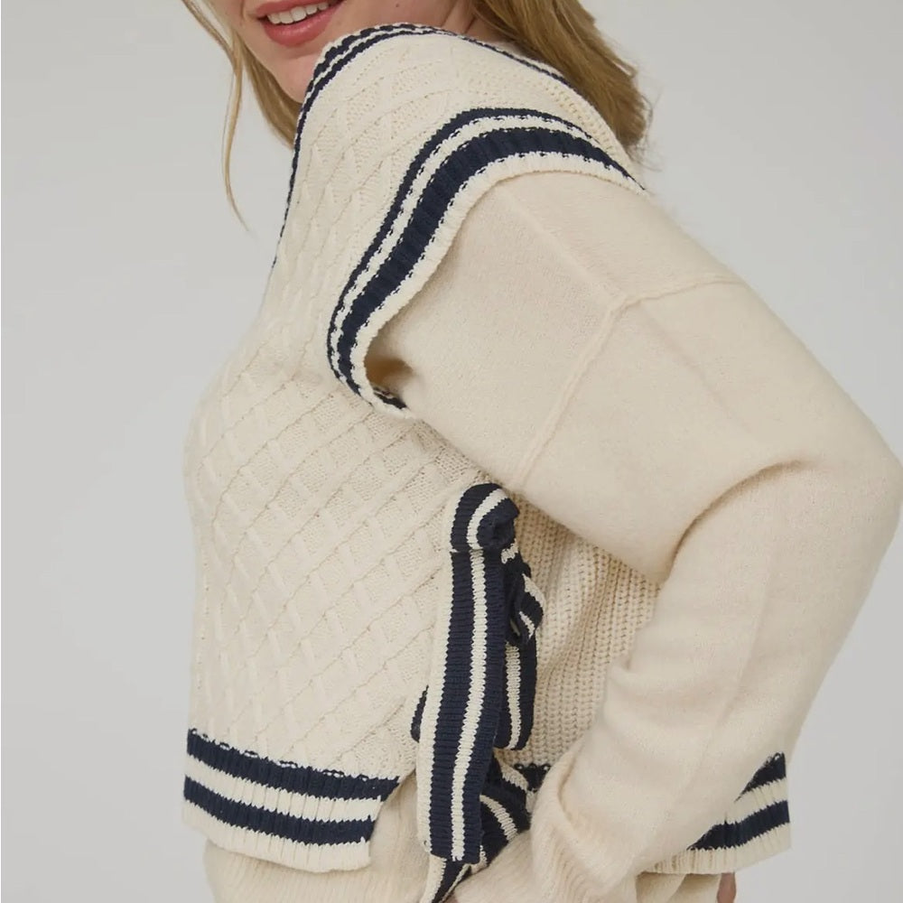 573. Cream and Navy Sweater Vest