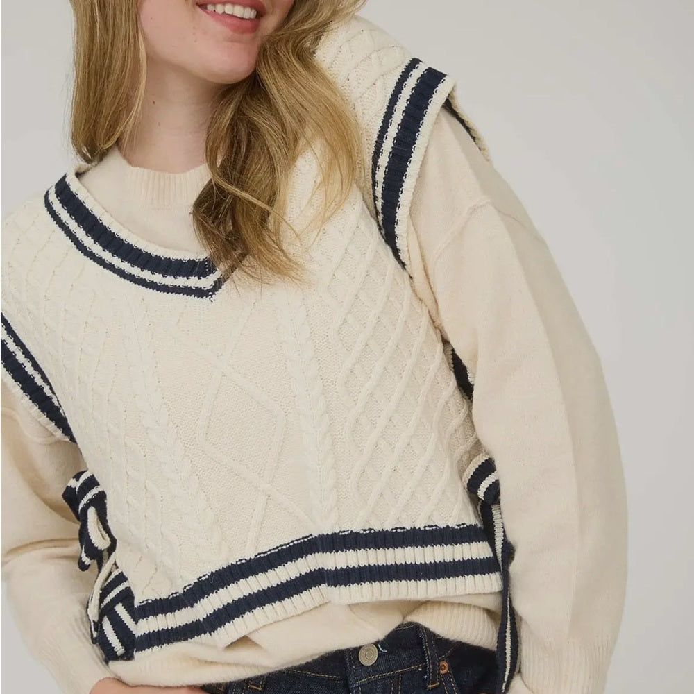 573. Cream and Navy Sweater Vest