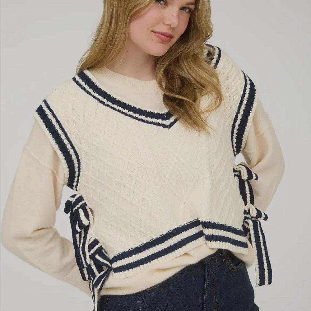 573. Cream and Navy Sweater Vest