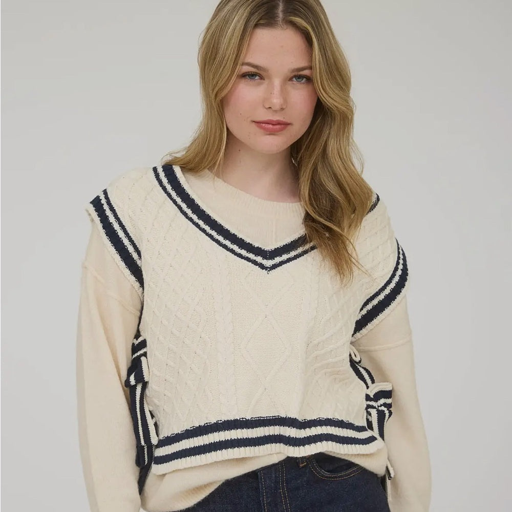 573. Cream and Navy Sweater Vest