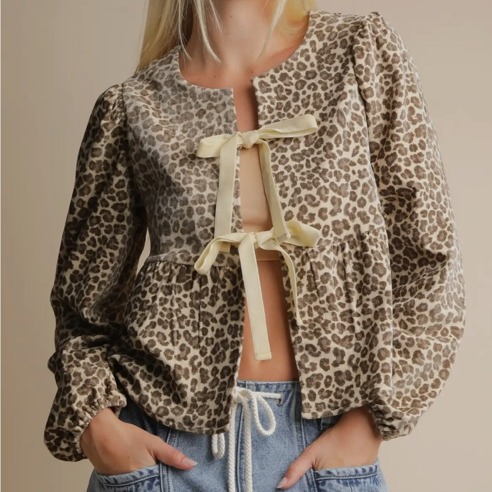 577. Leopard Print Bow-Tie Women Top