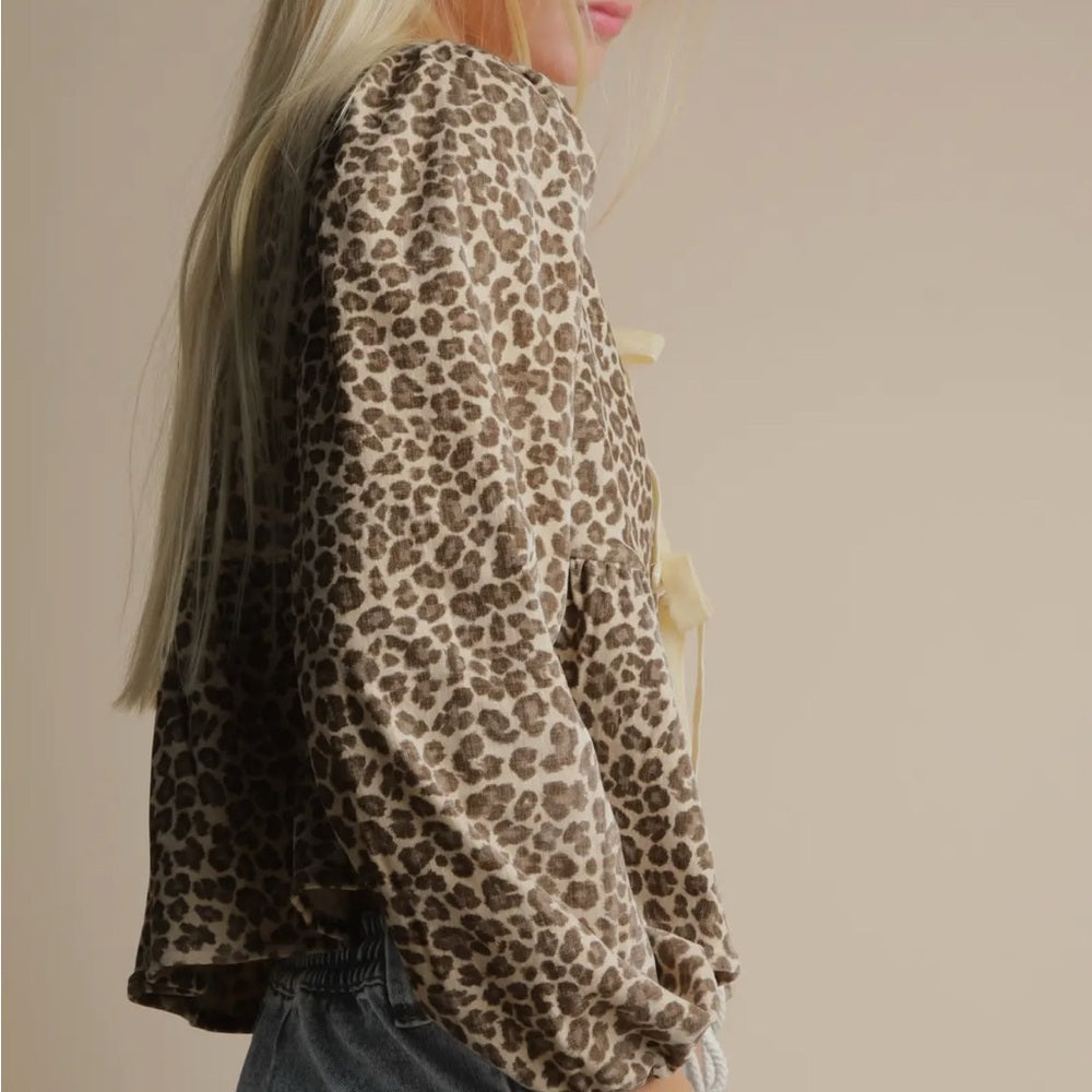 577. Leopard Print Bow-Tie Women Top