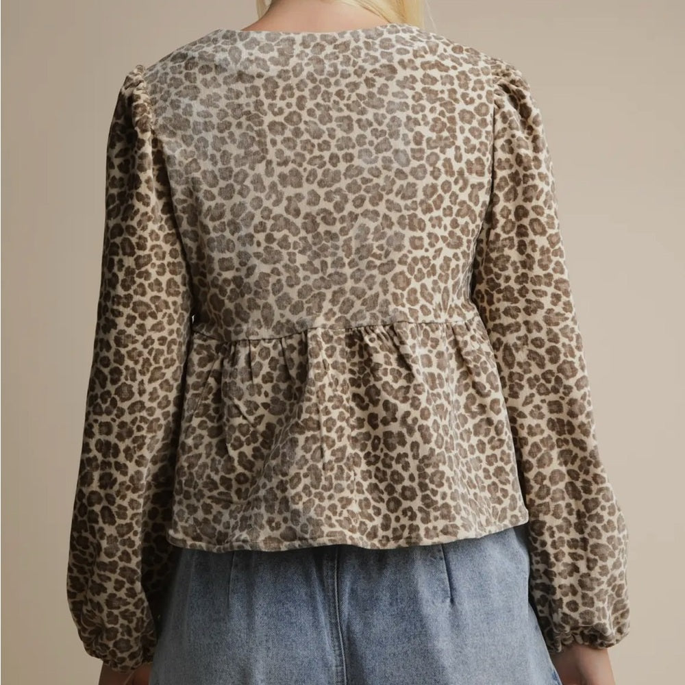577. Leopard Print Bow-Tie Women Top