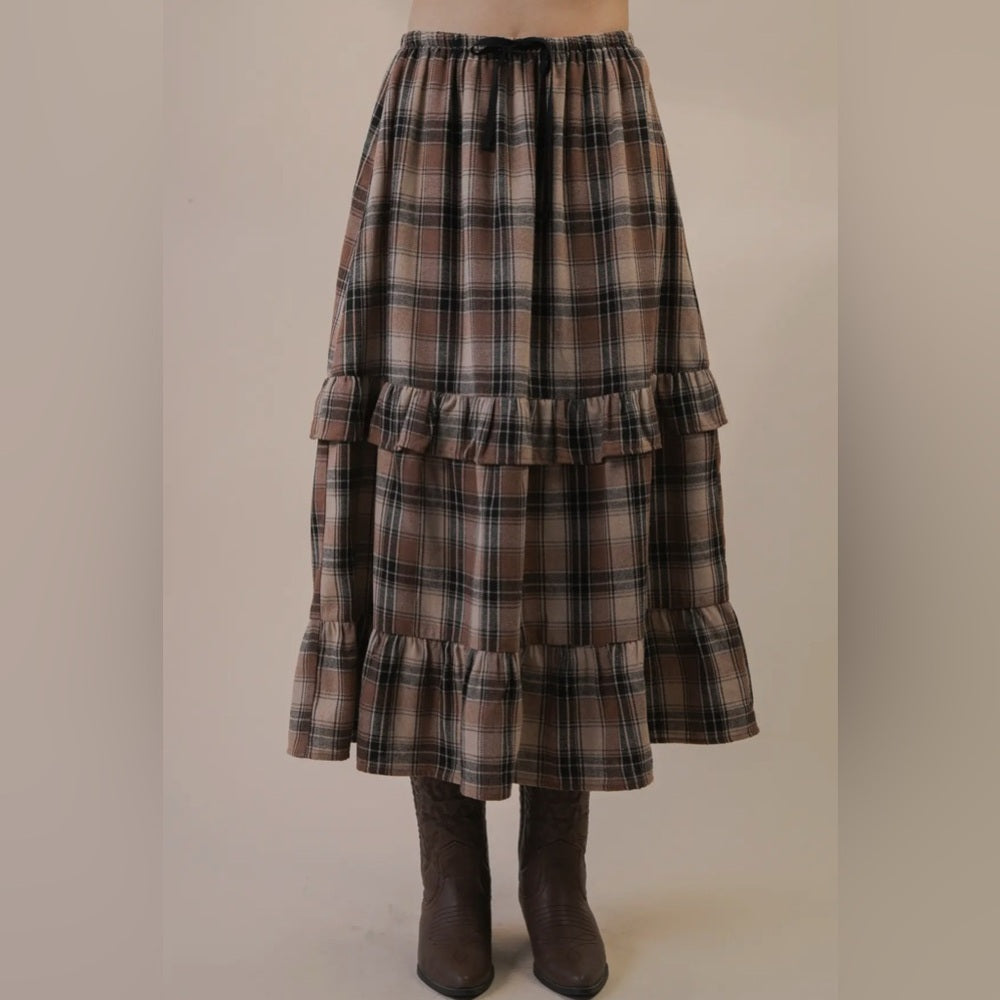 578. Plaid Brown Maxi Skirt