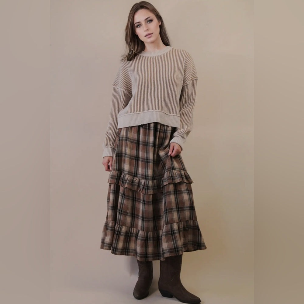 578. Plaid Brown Maxi Skirt