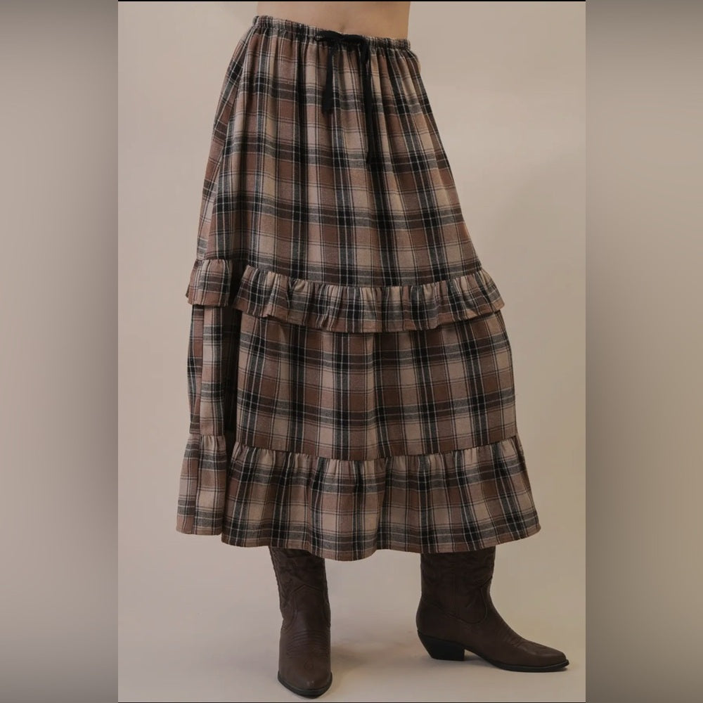 578. Plaid Brown Maxi Skirt
