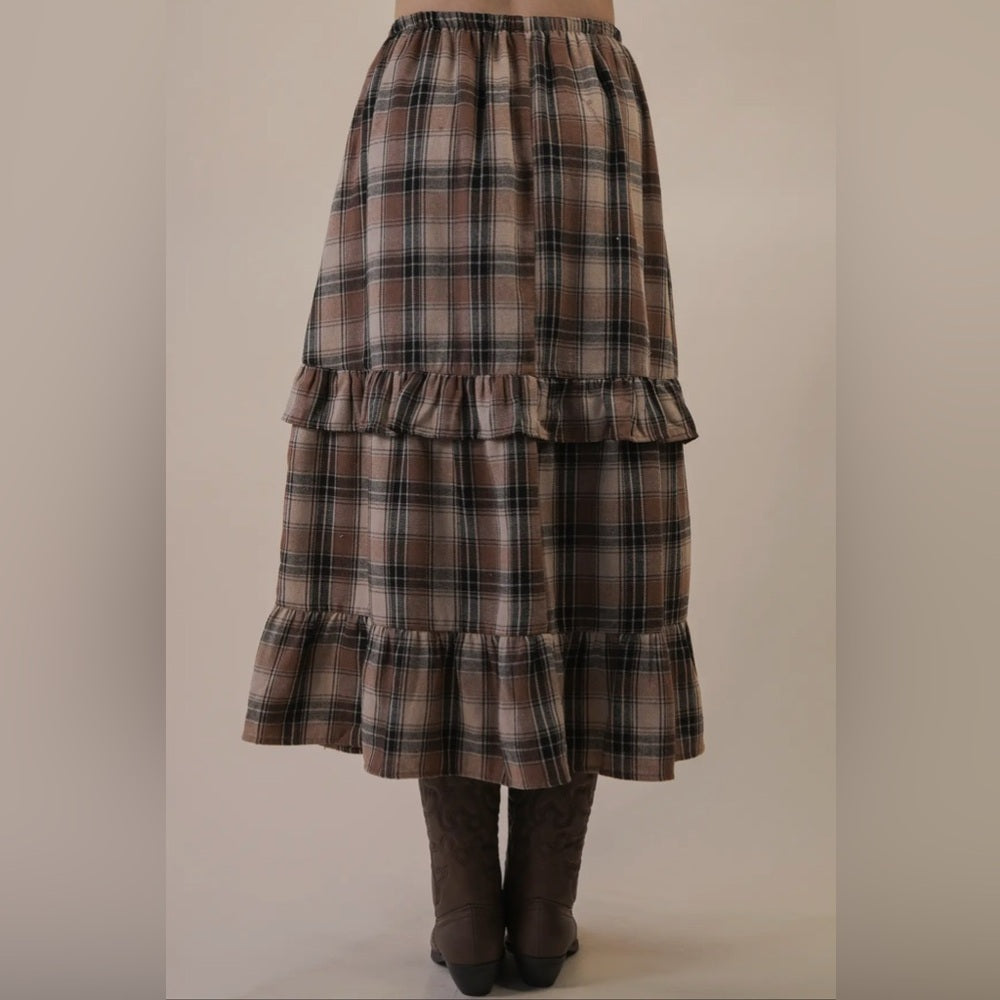 578. Plaid Brown Maxi Skirt