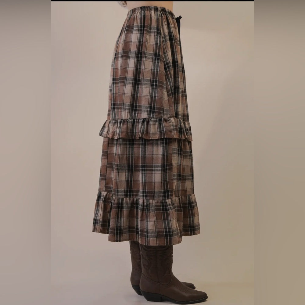 578. Plaid Brown Maxi Skirt