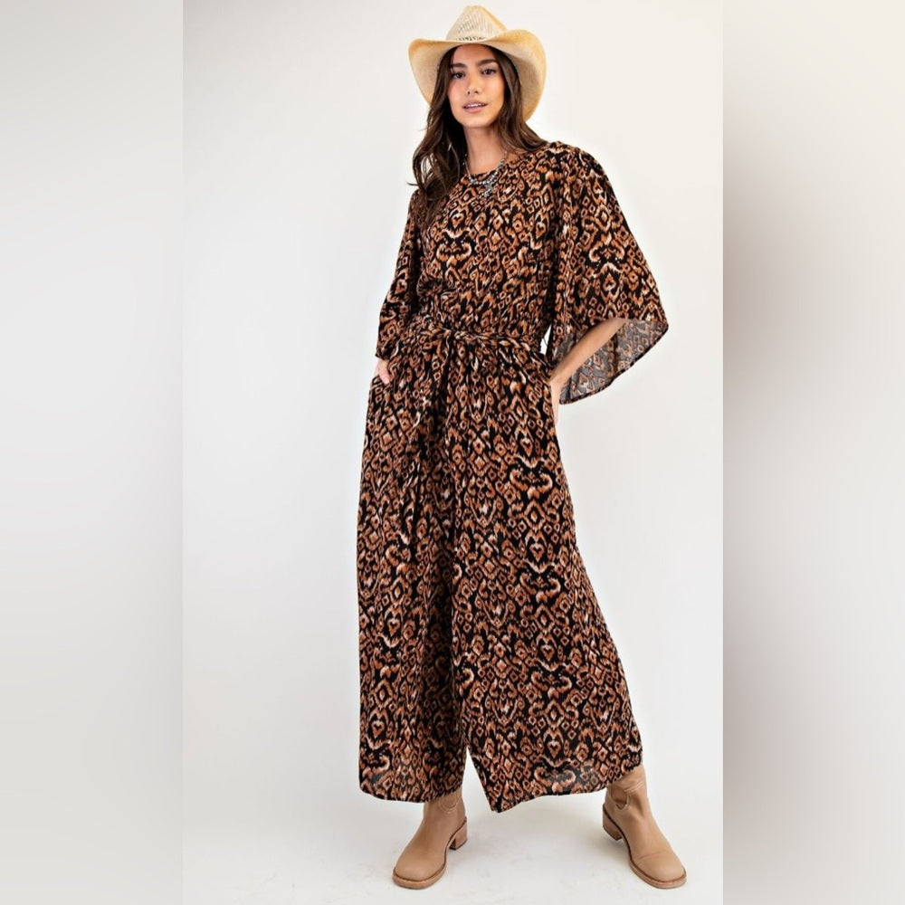 580. Easel Brown Patterned Jumpsuit