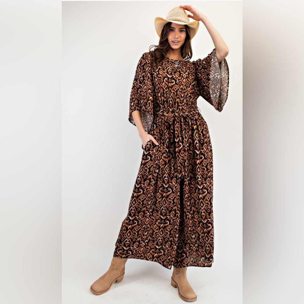 580. Easel Brown Patterned Jumpsuit