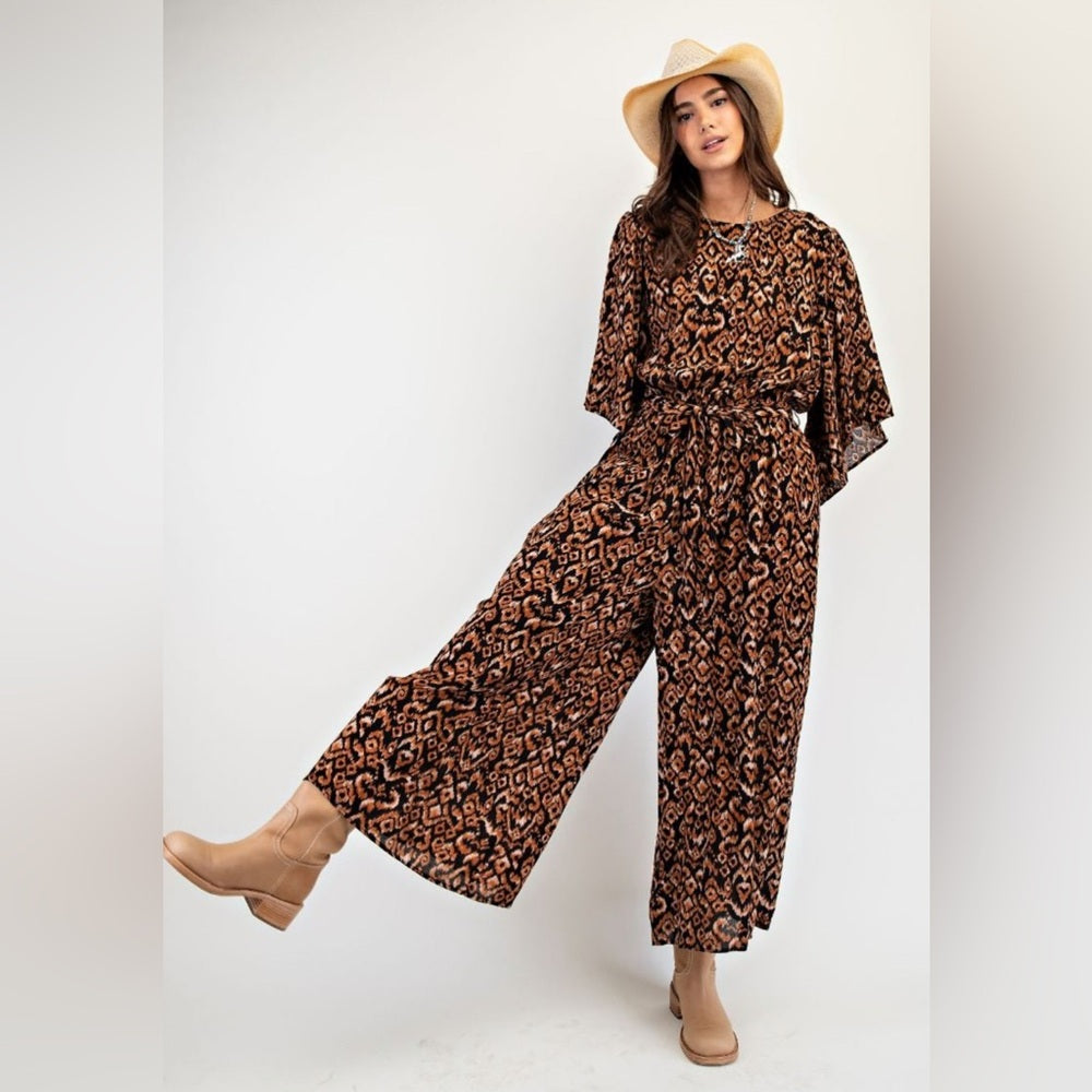 580. Easel Brown Patterned Jumpsuit