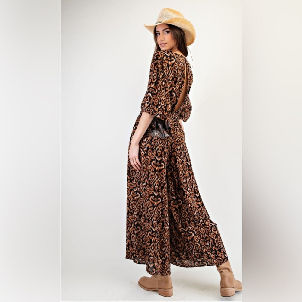 580. Easel Brown Patterned Jumpsuit