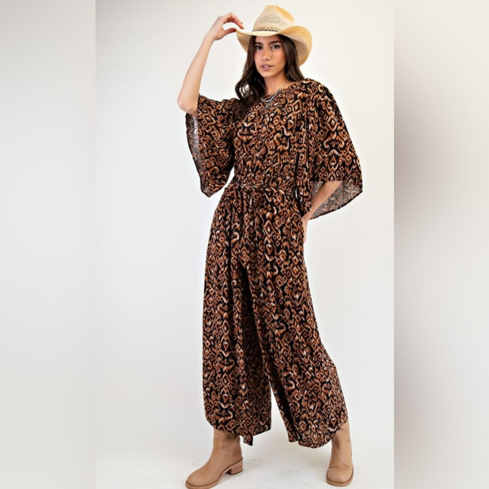 580. Easel Brown Patterned Jumpsuit