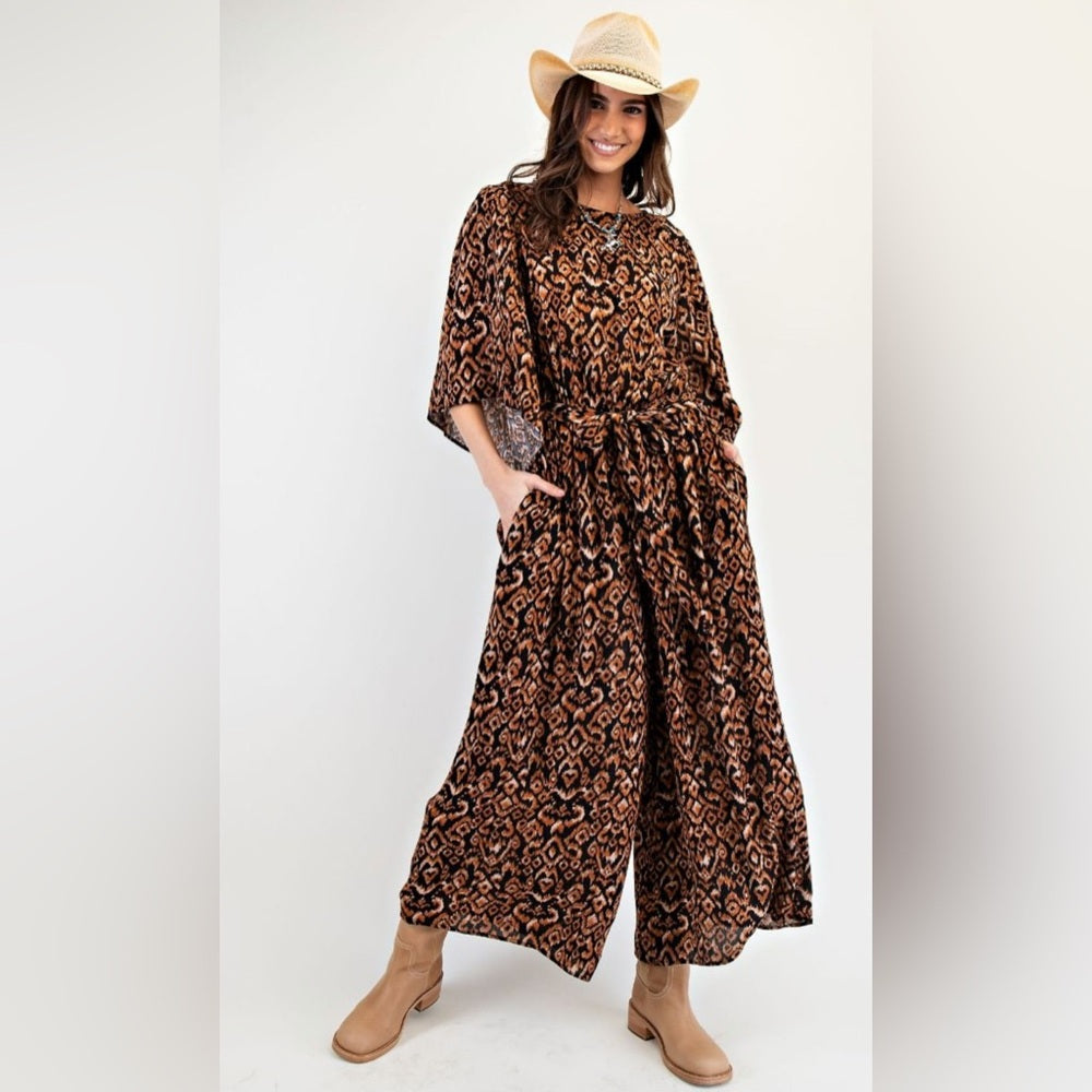 580. Easel Brown Patterned Jumpsuit