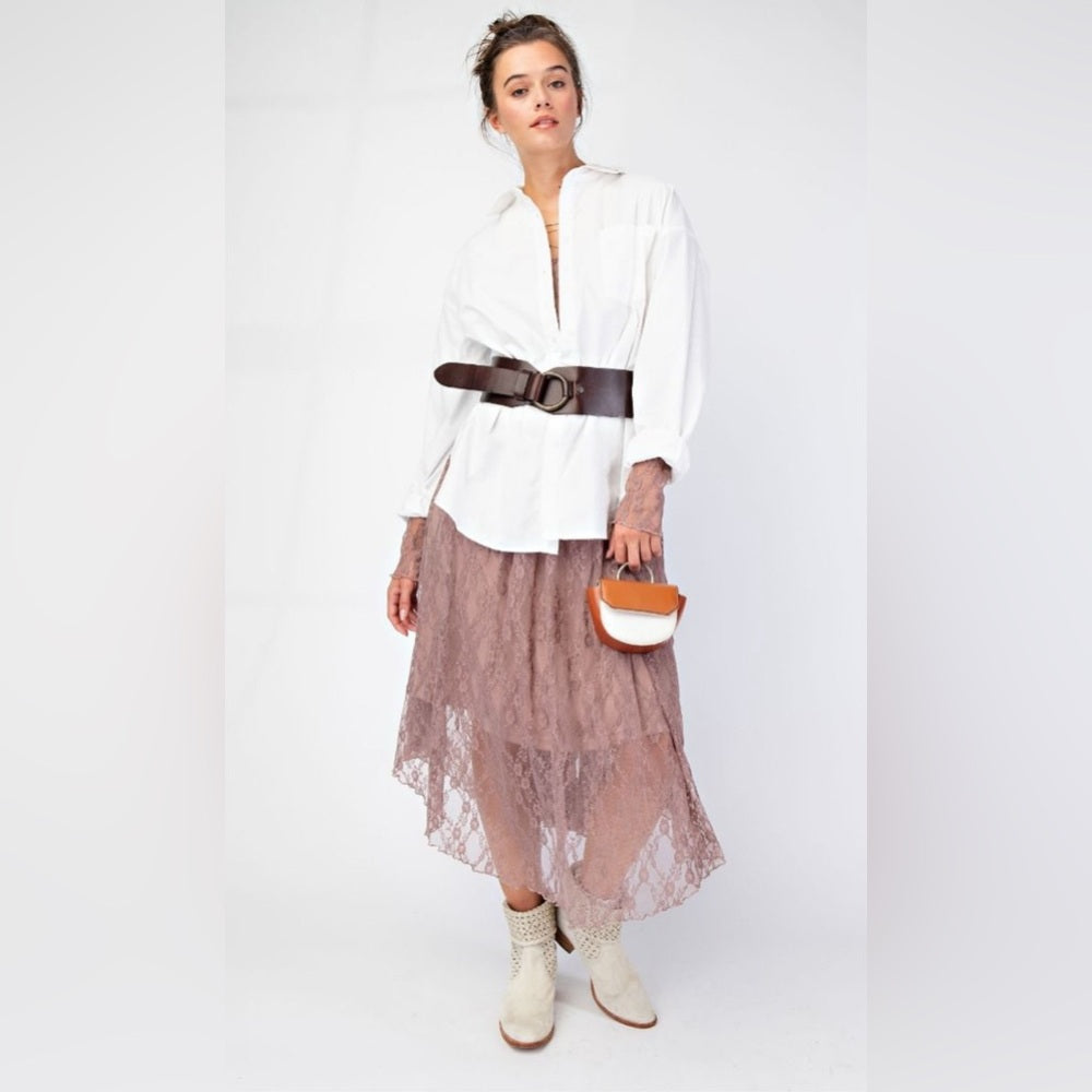 582. Easel Lace Long Sleeve Dress in Mauve