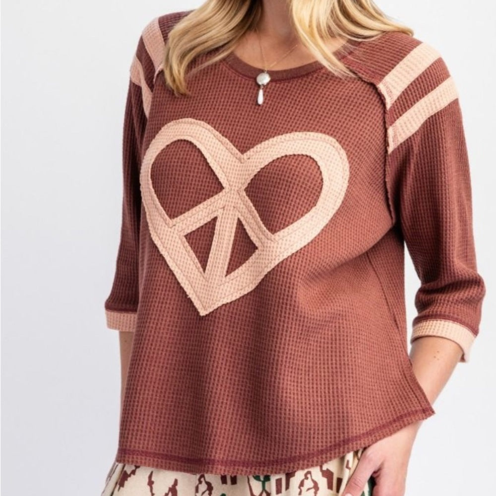 583. Easel Heart Peace Sign Waffle Knit Top
