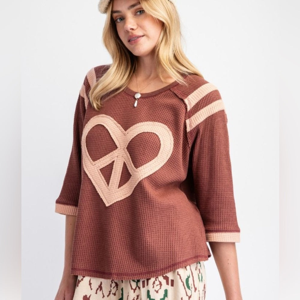 583. Easel Heart Peace Sign Waffle Knit Top