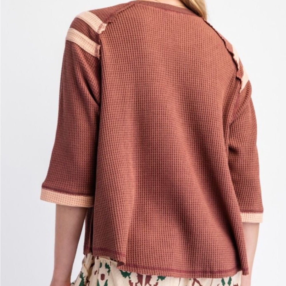 583. Easel Heart Peace Sign Waffle Knit Top