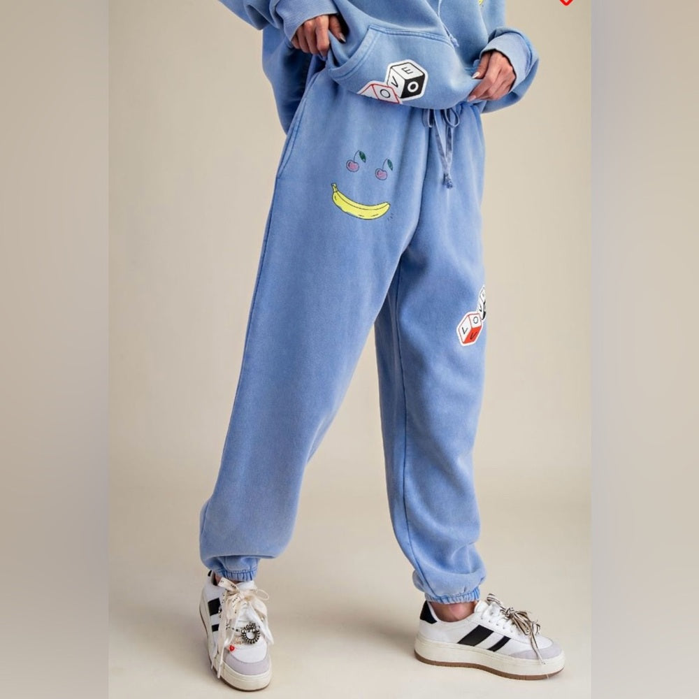 584. Easel Sky Blue Funny Smiley Jogger Pants