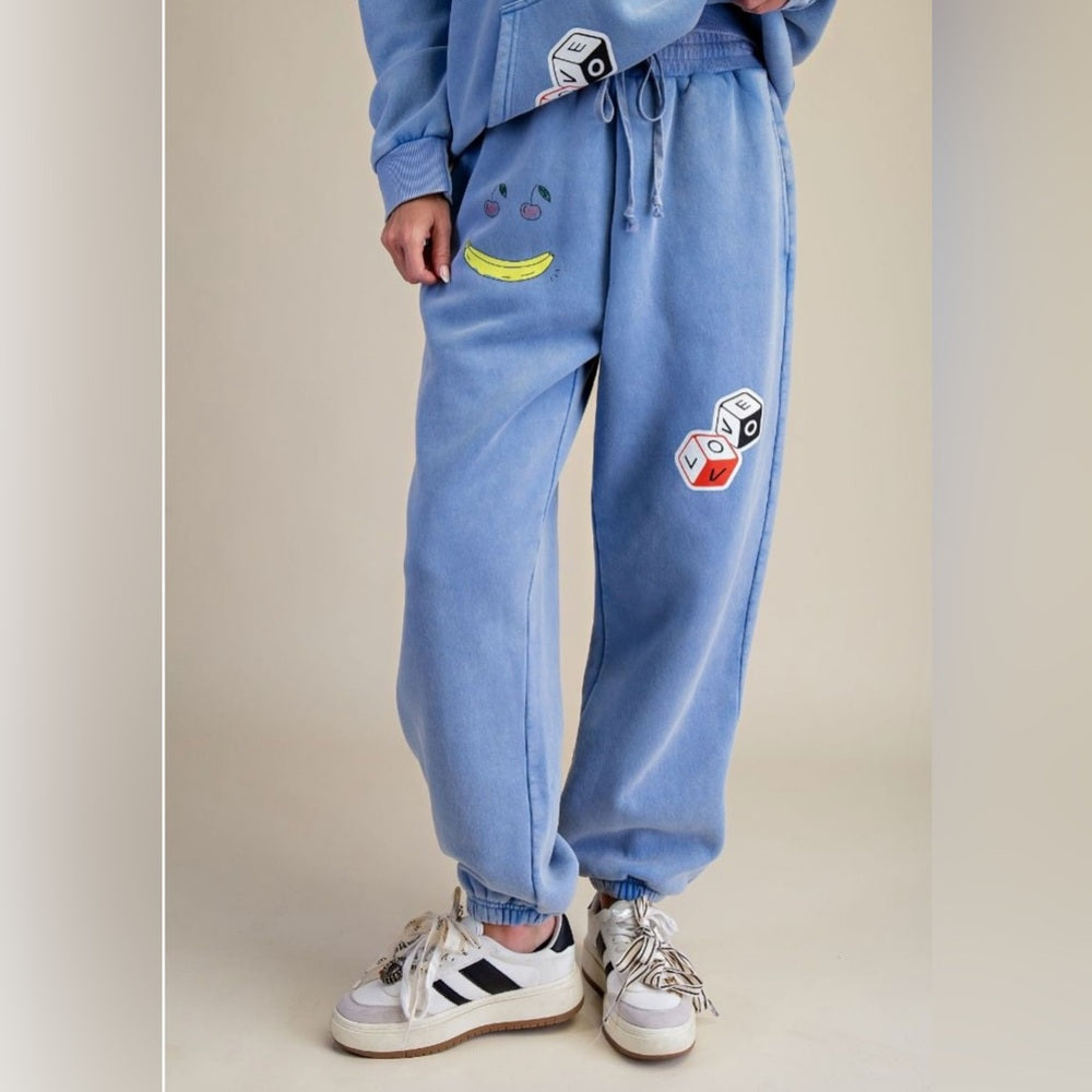 584. Easel Sky Blue Funny Smiley Jogger Pants