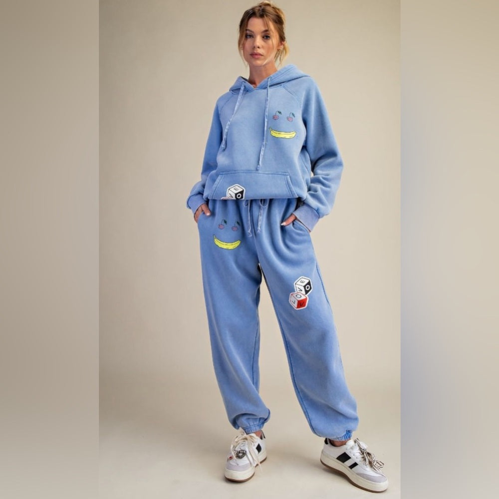 584. Easel Sky Blue Funny Smiley Jogger Pants