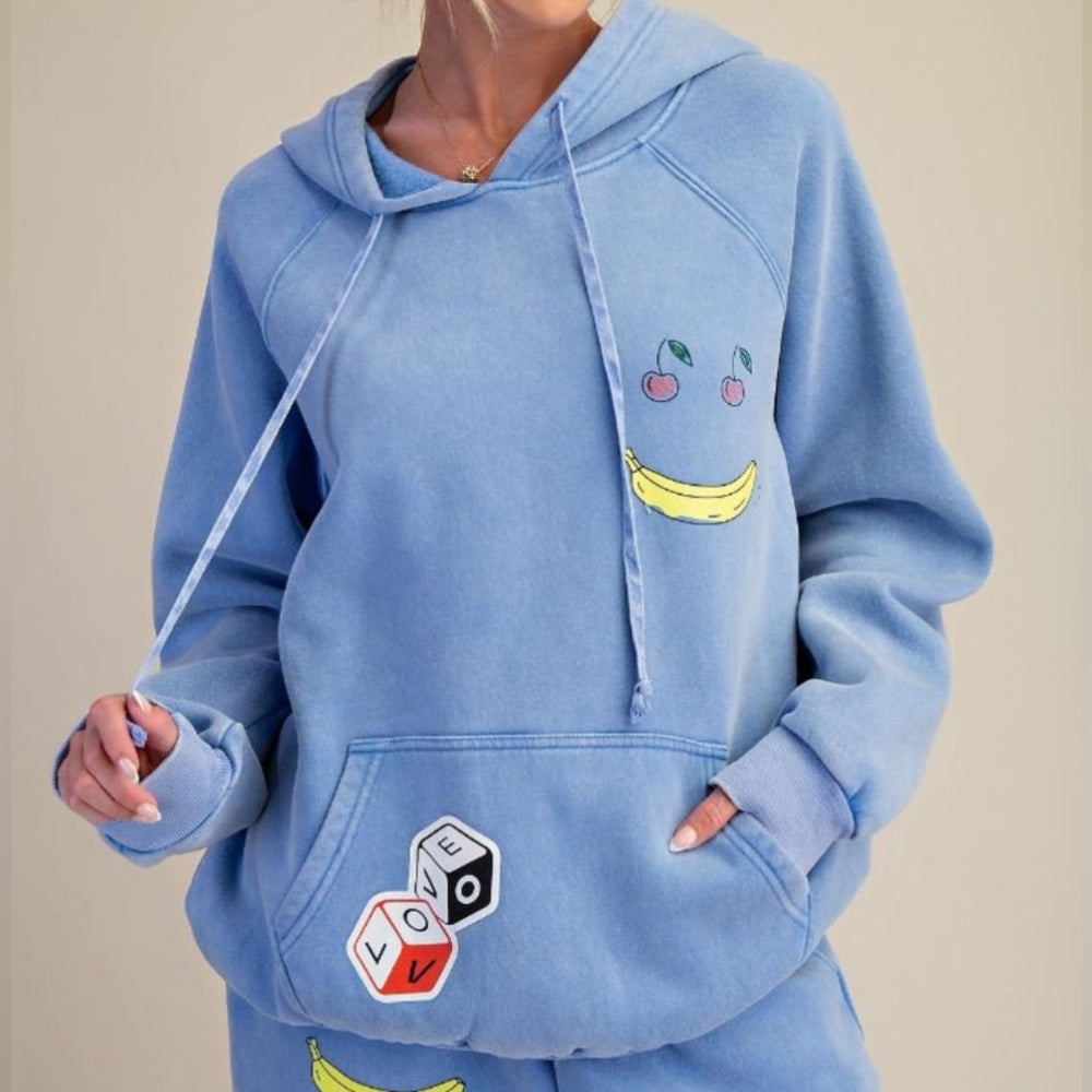 585. Easel Sky Blue Hoodie with Fun Graphics