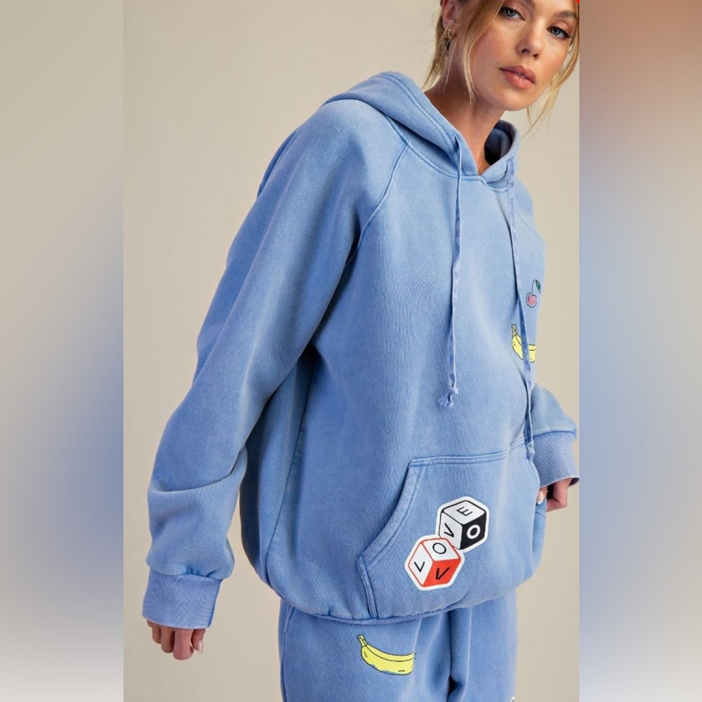 585. Easel Sky Blue Hoodie with Fun Graphics