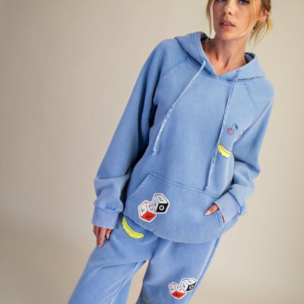 585. Easel Sky Blue Hoodie with Fun Graphics