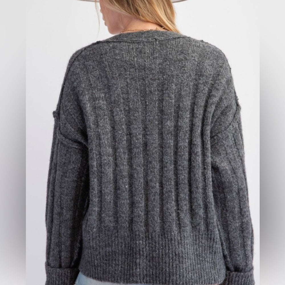 591. Easel Gray Sweater Cardigan with Toggle Buttons