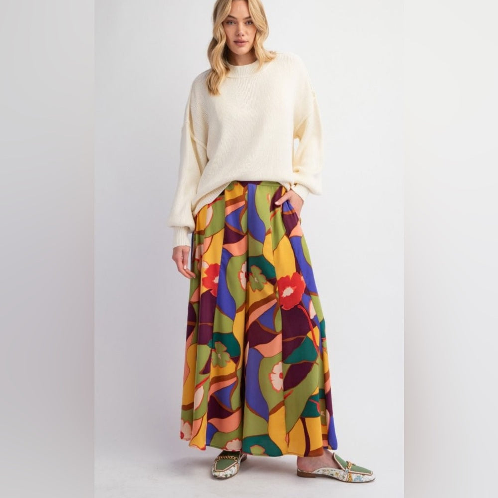 594. Easel Colorful Floral Wide Leg Pants