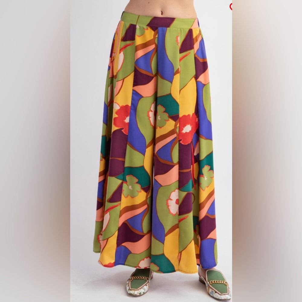 594. Easel Colorful Floral Wide Leg Pants