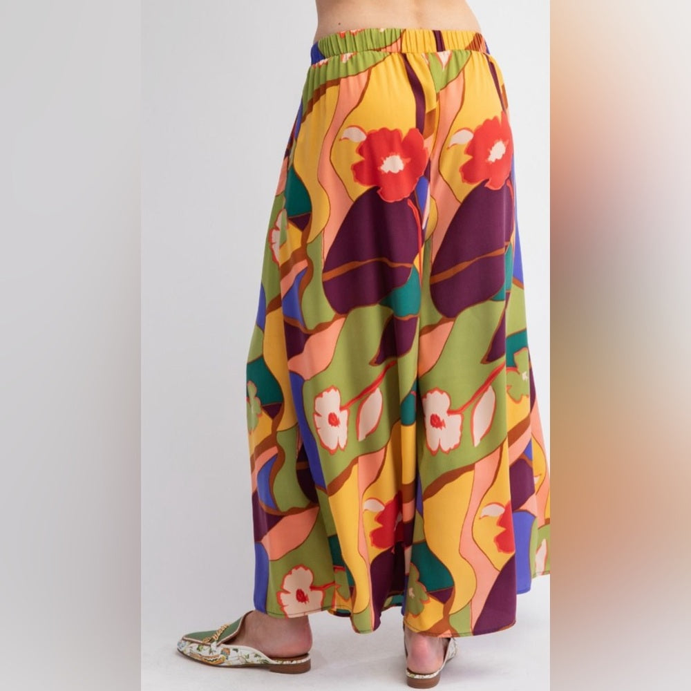 594. Easel Colorful Floral Wide Leg Pants