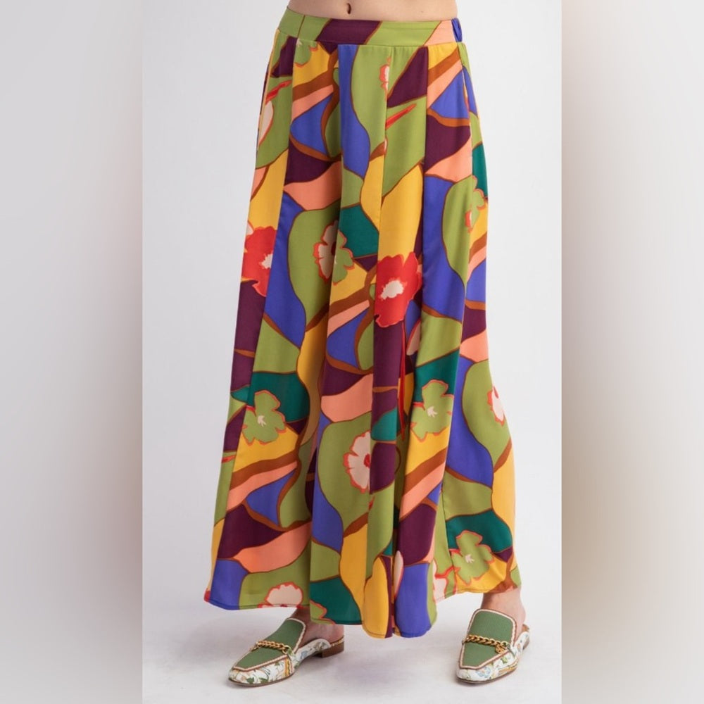 594. Easel Colorful Floral Wide Leg Pants