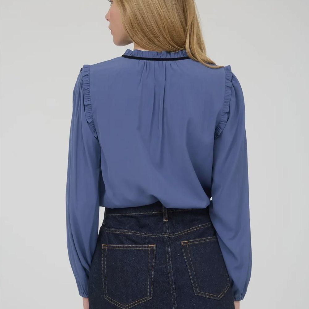 597. Blue Blouse with Black Accents