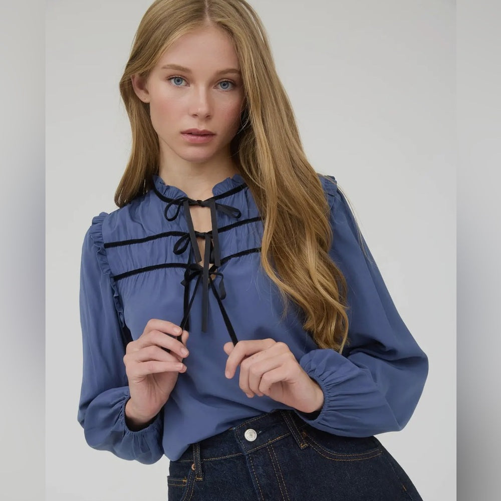 597. Blue Blouse with Black Accents