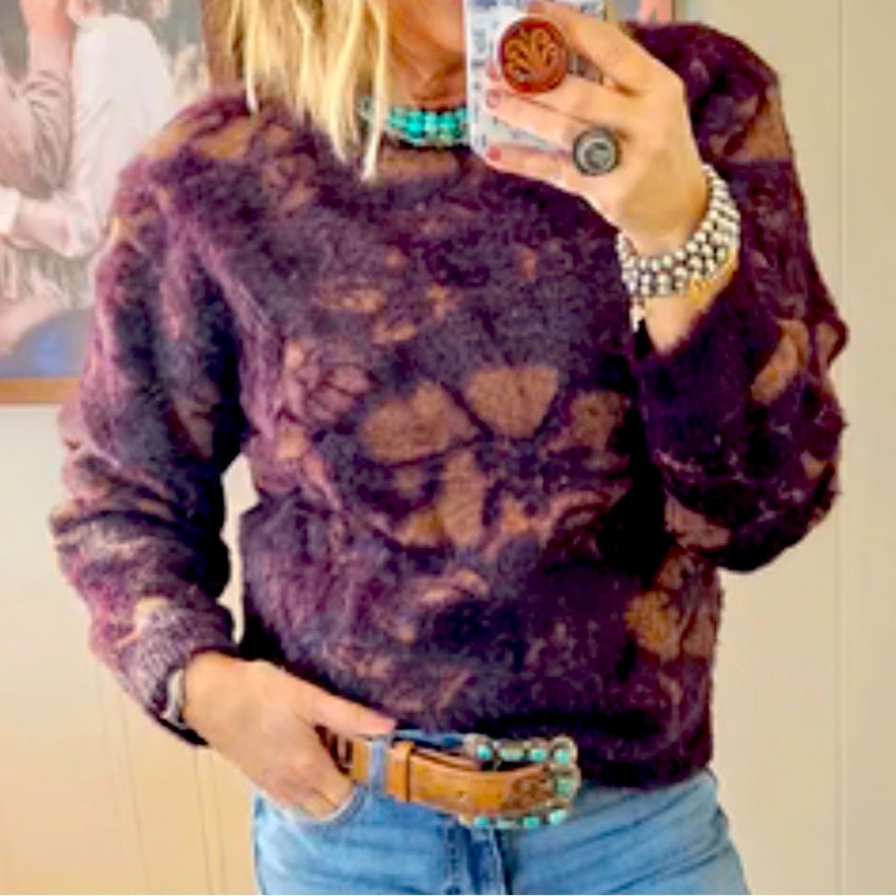 504. Current Air Deep Purple & Gold Fuzzy Sweater