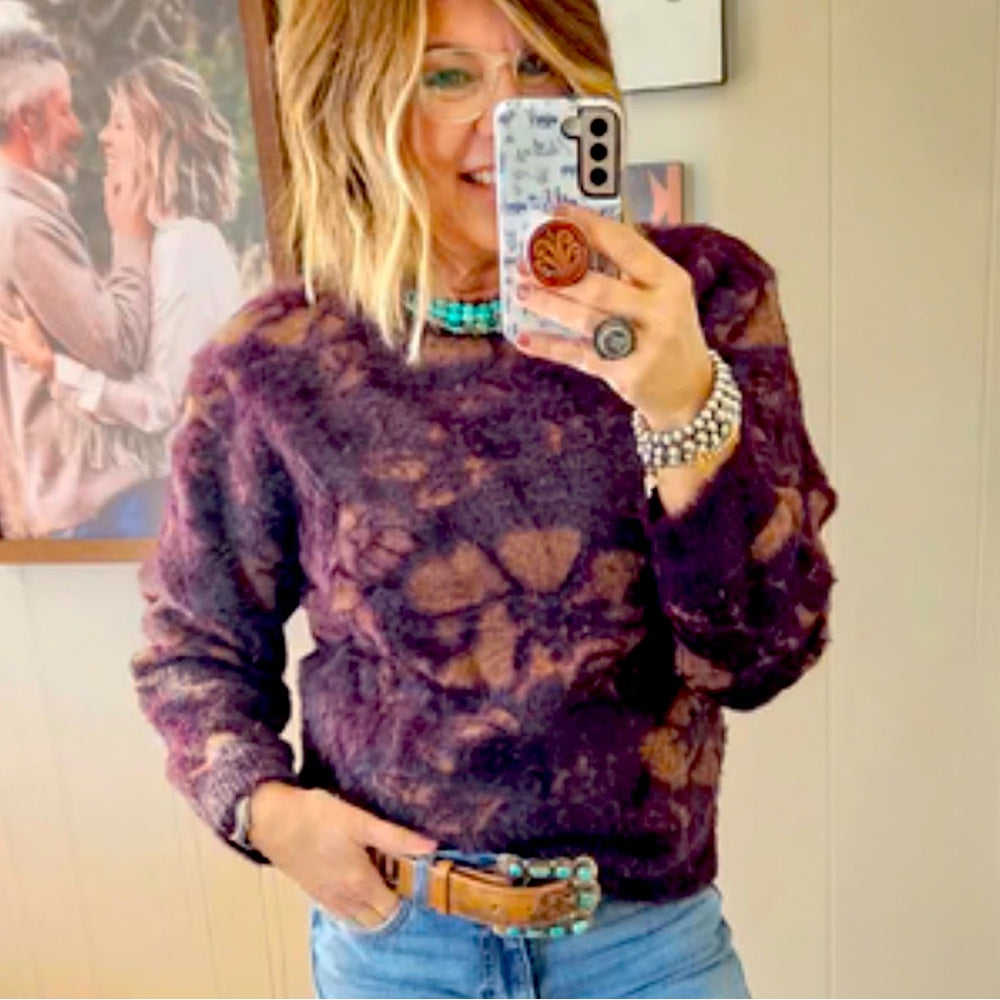 504. Current Air Deep Purple & Gold Fuzzy Sweater