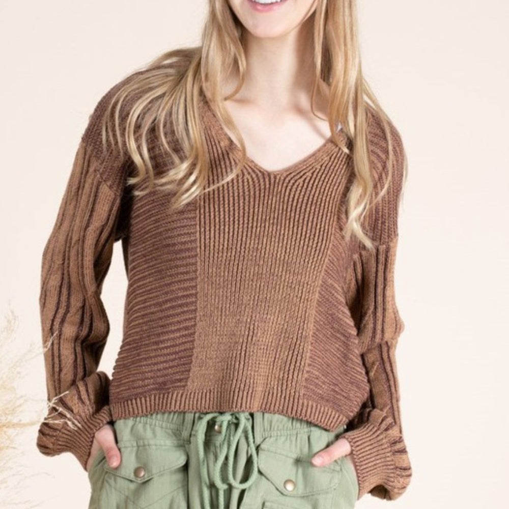 515. Brown Knit V-Neck Sweater