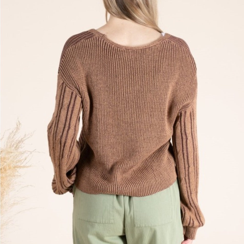 515. Brown Knit V-Neck Sweater