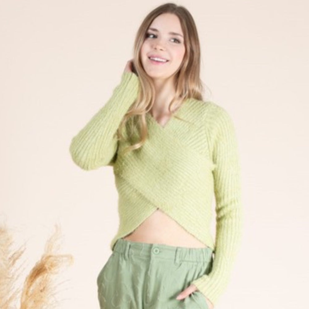 516. Light Green Ribbed Knit Sweater
